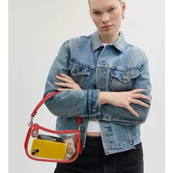 Coach Stadium Swinger Crossbody Bag In Clear PVC with Dust Bag CBH13 Red NWT - Picture 10 of 11